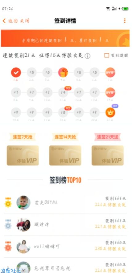 【虚拟物品】芒果TV连续签到得vip