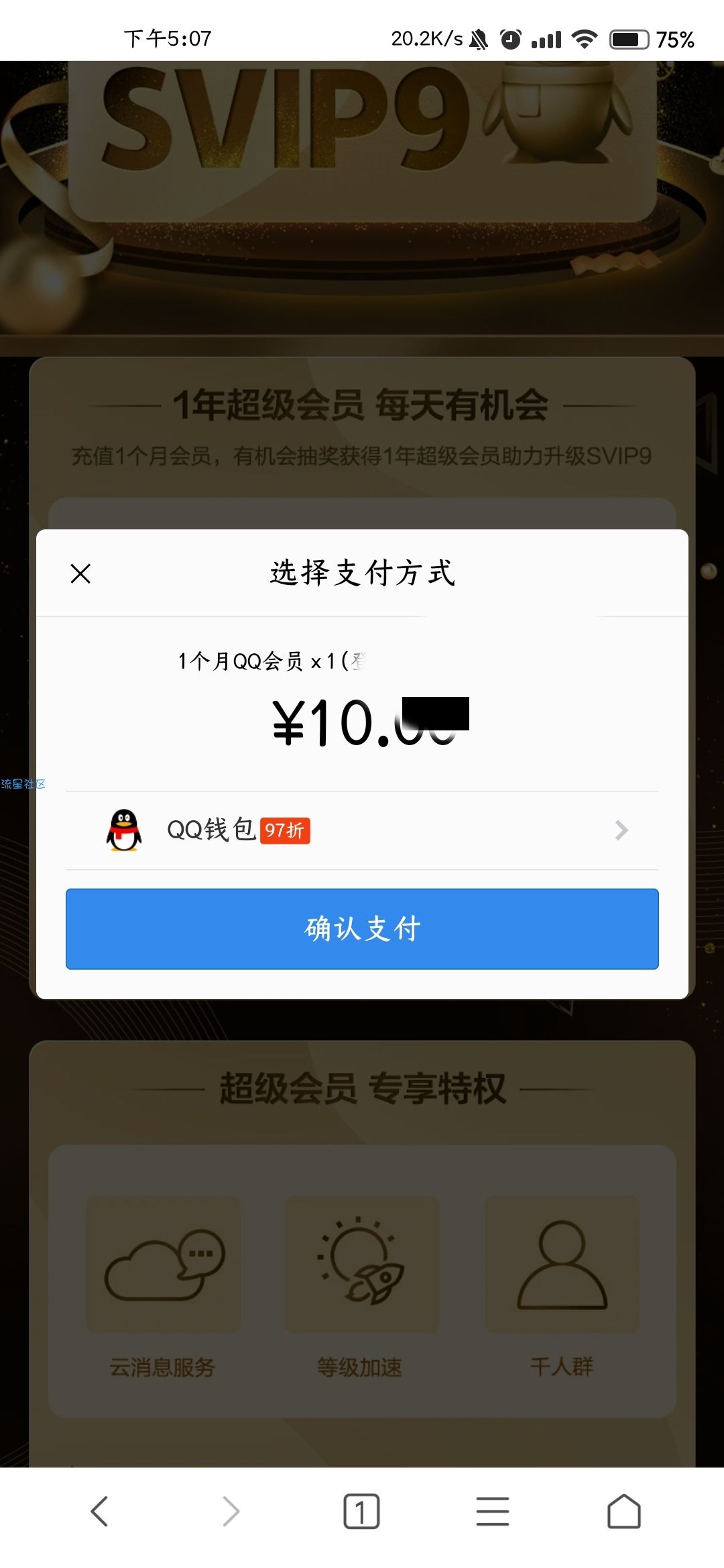 【虚拟物品】充值十块超级会员直升V9
