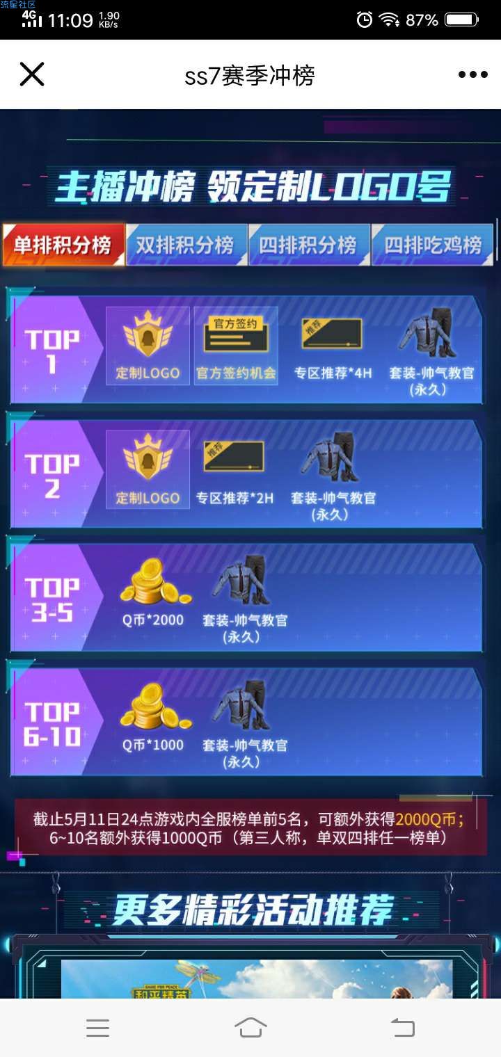 【虚拟物品】和平精英SS7冲榜领Q币