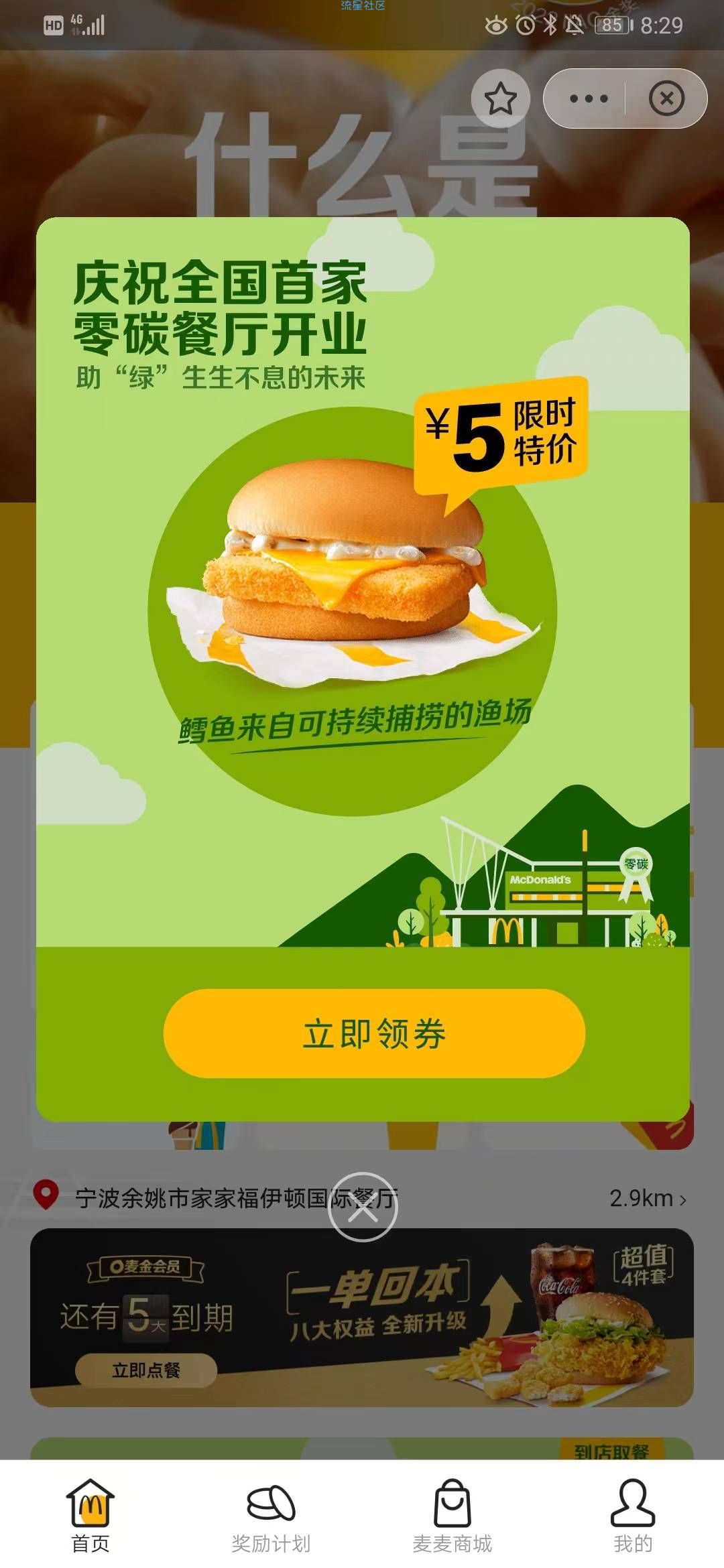 【虚拟物品】支付宝X麦当劳 领免费薯条券 5元购鳕鱼堡特惠券