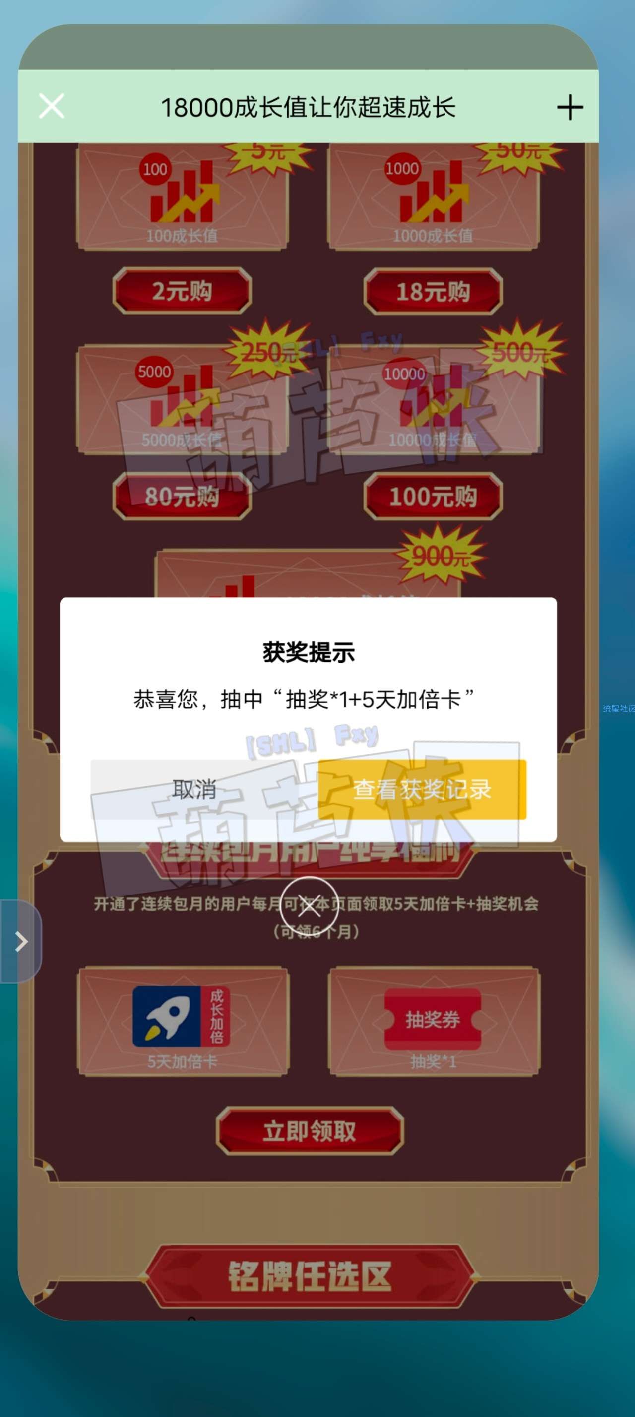 【虚拟物品】黄钻成长加倍卡