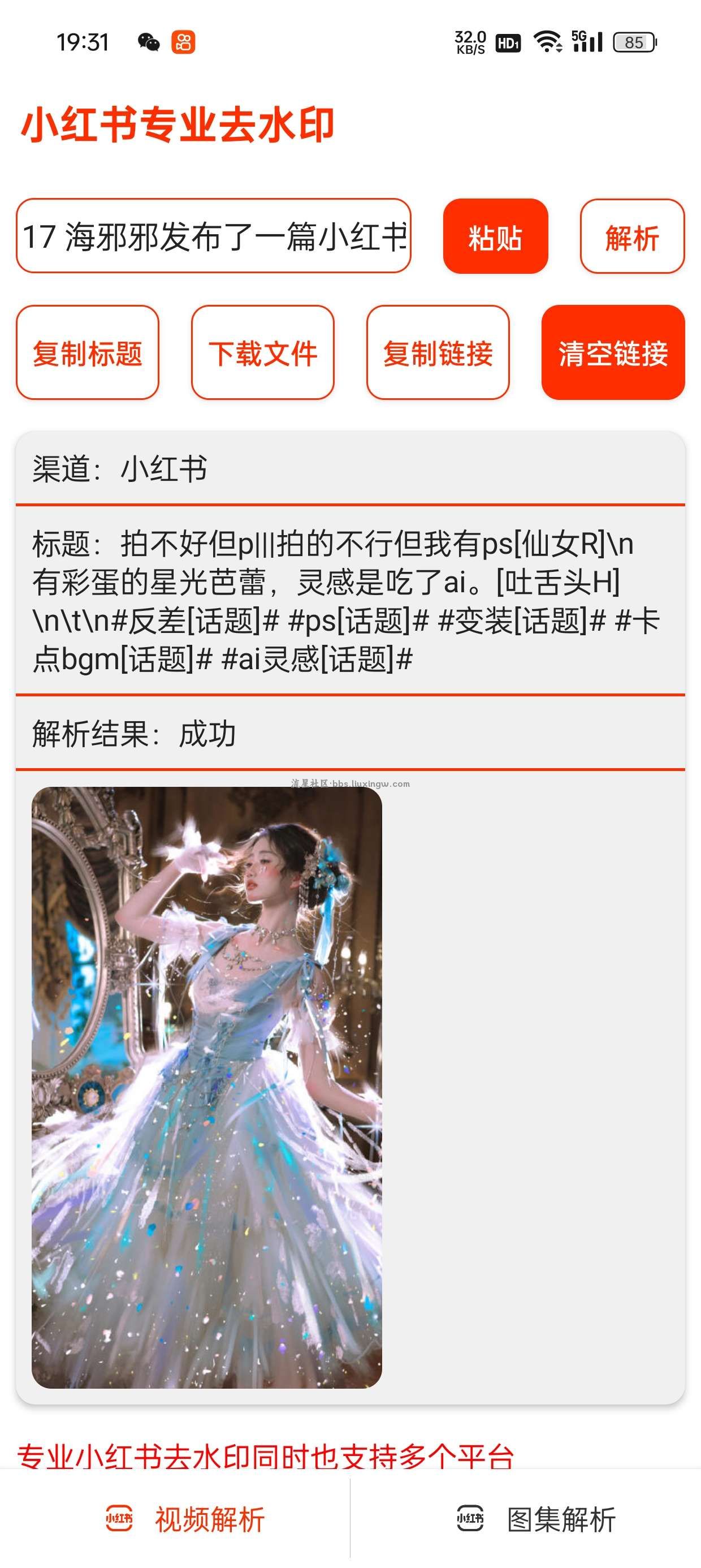 小红书短视频去水印v1.8，支持多个平台