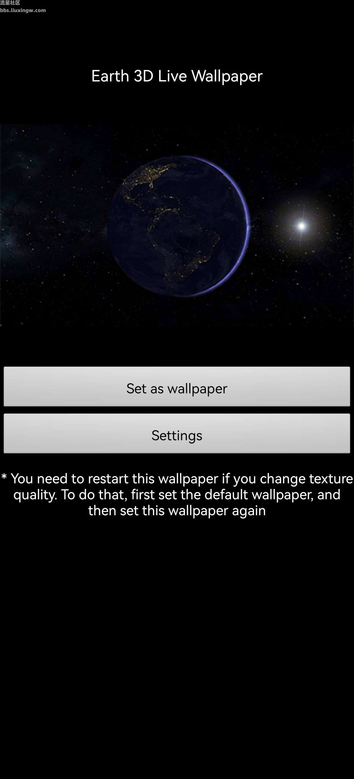 Earth 3D Live Wallpaper v3.0，模拟地球自转效果