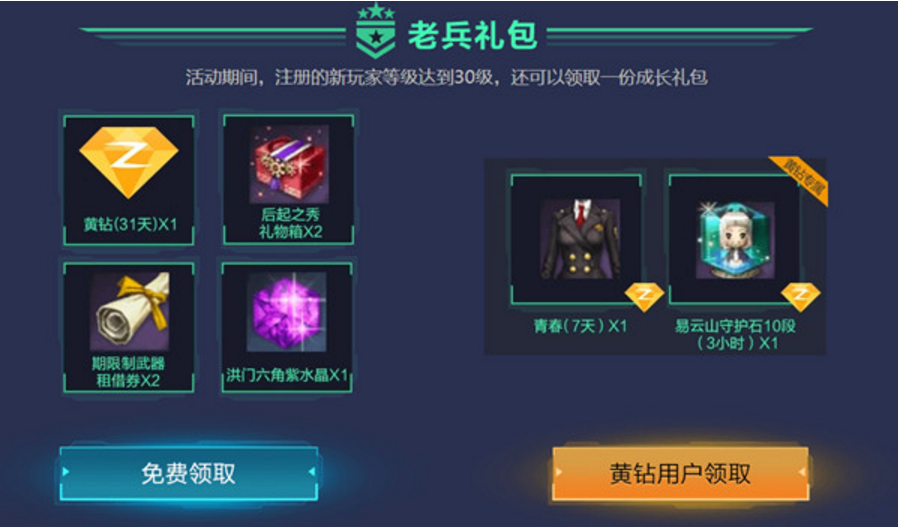 剑灵新老玩家均可领取14天黄钻 达到30级领取1个月黄钻